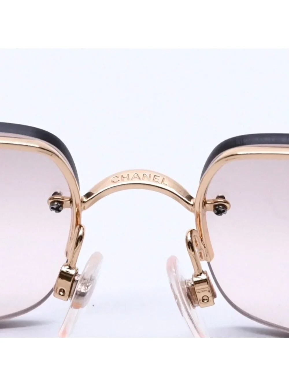 Chanel Half Rim Sunglasses Eyewear CC Logo Rhinestone